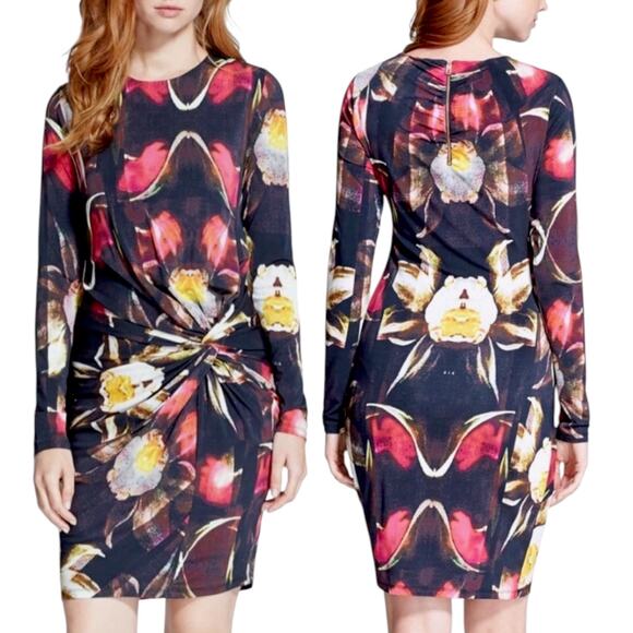 TED BAKER Long Sleeve Sheath Dress Twisted Knot Ruched Floral Cocktail Office - Picture 12 of 12